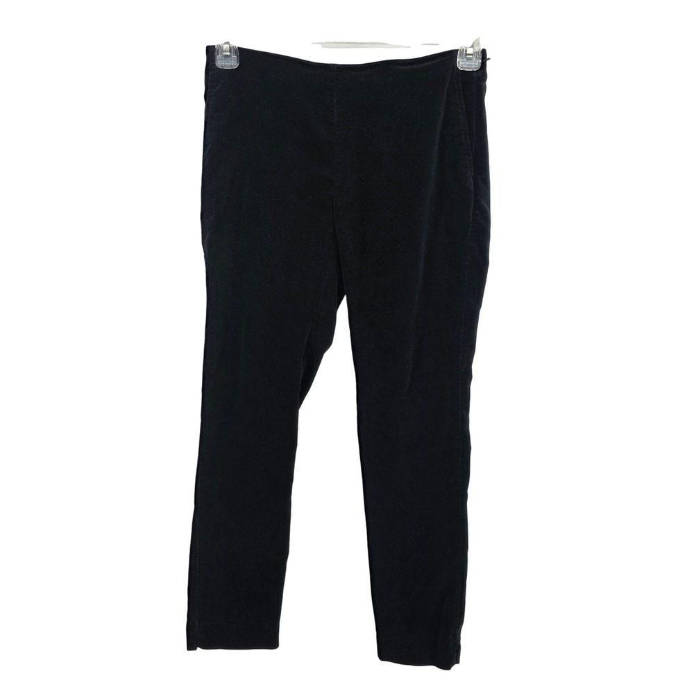 J Jill Black Velour Straight Leg Petite Pants Size 2 Side Zipper Plush Casual‎